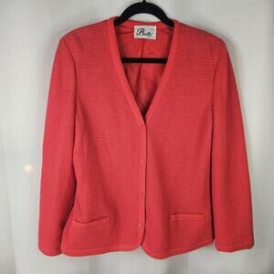 Vintage MCM 60s Butte Red Blazer Medium Waffle Knit Button Up Coat Mod